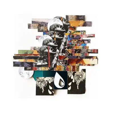 Girls Looking Up, Waiting for Rain, mixed media by Abby Segal, Chicago collage artist